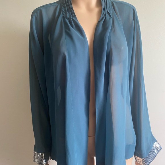 3/$35 Soft Surroundings Sequin Sleeve  Sheer Cardigan - Picture 5 of 11